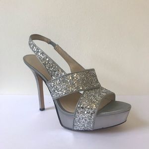 Nine West Silver Sparkly Platform Heels
